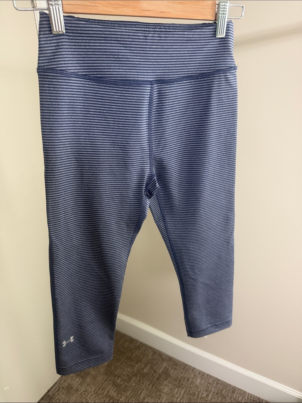 Under Armour Navy and White Striped Women’s Athletic Leggings